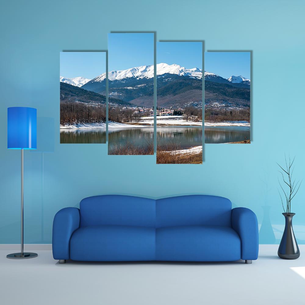Lake Plastira On Winter Canvas Wall Art-4 Pop-Gallery Wrap-50" x 32"-Tiaracle