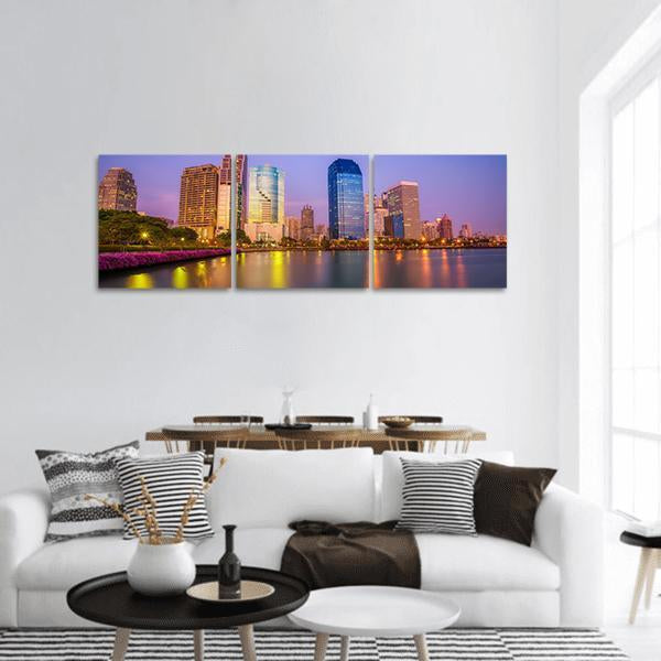Benjakitti Park Bangkok Panoramic Canvas Wall Art-3 Piece-25" x 08"-Tiaracle