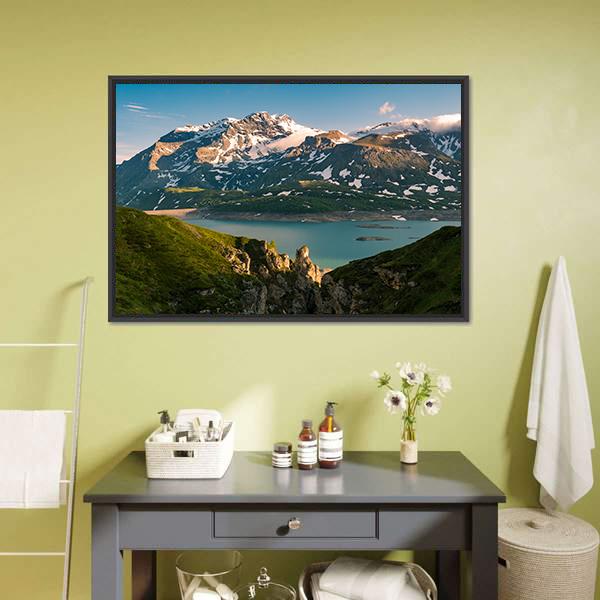 Lake & Snowcapped Mountain Canvas Wall Art-5 Horizontal-Gallery Wrap-22" x 12"-Tiaracle