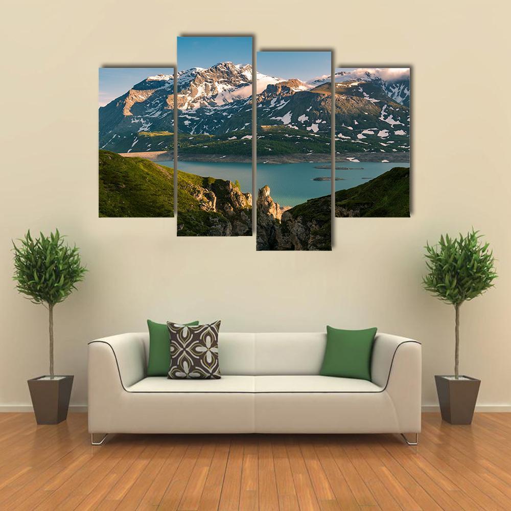 Lake & Snowcapped Mountain Canvas Wall Art-4 Pop-Gallery Wrap-50" x 32"-Tiaracle