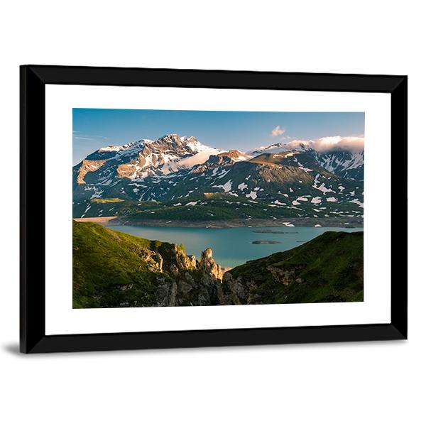 Lake & Snowcapped Mountain Canvas Wall Art-3 Horizontal-Gallery Wrap-25" x 16"-Tiaracle