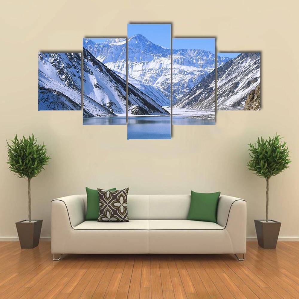 Lake & Snowy Mountain Canvas Wall Art-5 Star-Gallery Wrap-62" x 32"-Tiaracle