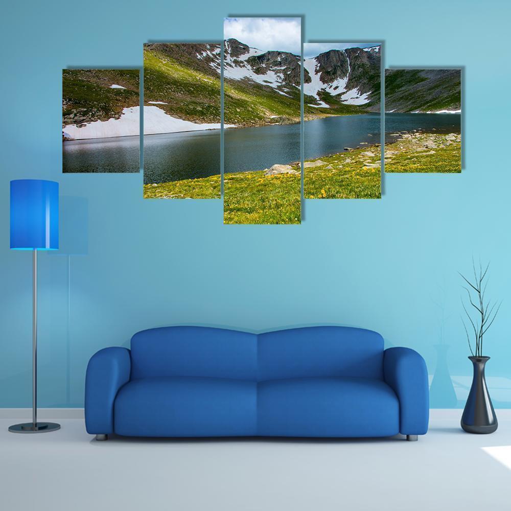 Lake With Mount Evans Canvas Wall Art-5 Star-Gallery Wrap-62" x 32"-Tiaracle