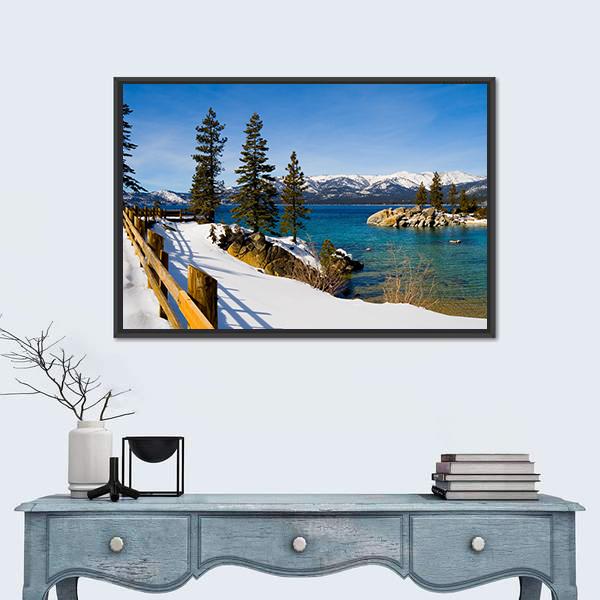 Lake Tahoe In Winter Canvas Wall Art-1 Piece-Floating Frame-36" x 24"-Tiaracle