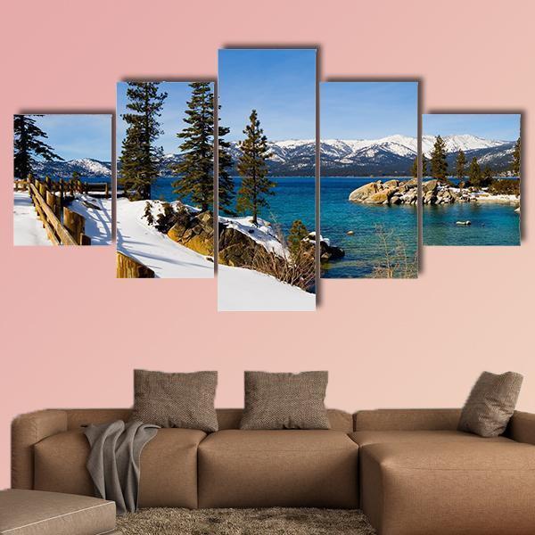 Lake Tahoe In Winter Canvas Wall Art-5 Star-Gallery Wrap-62" x 32"-Tiaracle