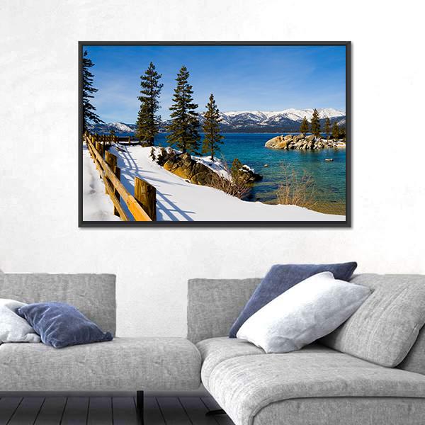 Lake Tahoe In Winter Panoramic Canvas Wall Art-1 Piece-36" x 12"-Tiaracle