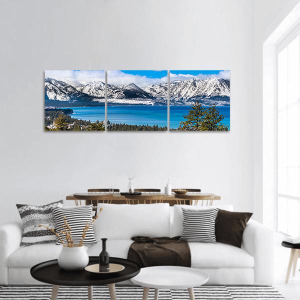 Lake Tahoe With Sierra Mountains Panoramic Canvas Wall Art-3 Piece-25" x 08"-Tiaracle