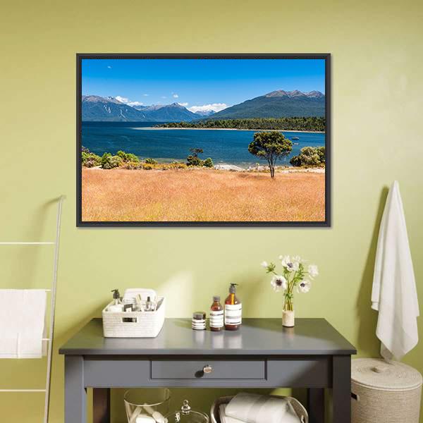 Lake Te Anau New Zealand Canvas Wall Art-1 Piece-Floating Frame-24" x 16"-Tiaracle