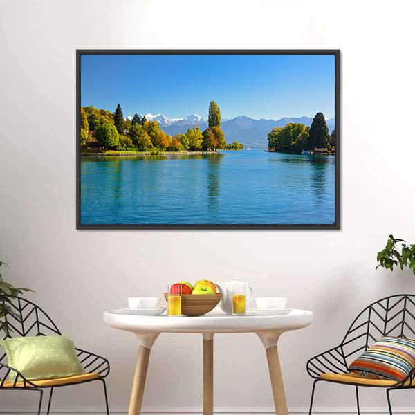 Lake Thun In Autumn Canvas Wall Art-3 Horizontal-Gallery Wrap-25" x 16"-Tiaracle