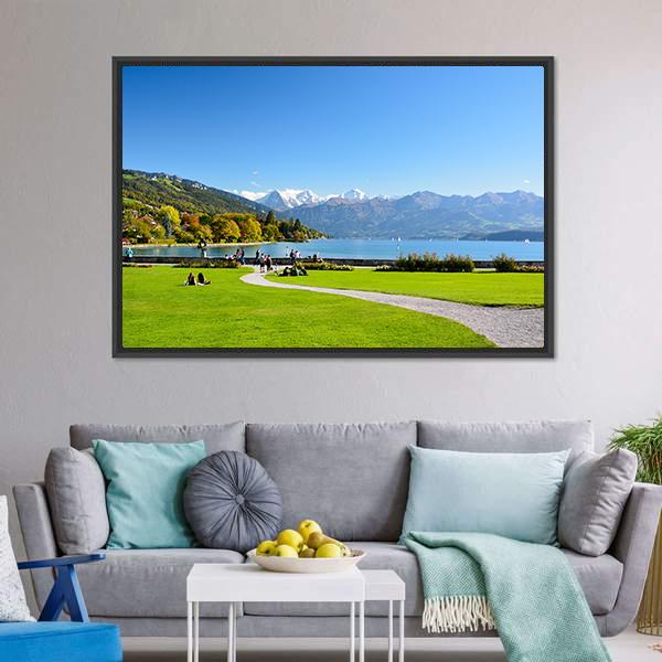 Lake Thun With Jungfrau Mountain Canvas Wall Art-3 Horizontal-Gallery Wrap-25" x 16"-Tiaracle