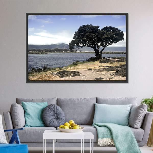 Lake & Tree In Ngorongoro Canvas Wall Art-3 Horizontal-Gallery Wrap-25" x 16"-Tiaracle