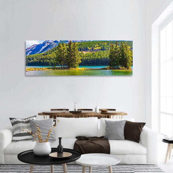 Two Jack Lake In Rocky Mountains Panoramic Canvas Wall Art-1 Piece-36" x 12"-Tiaracle