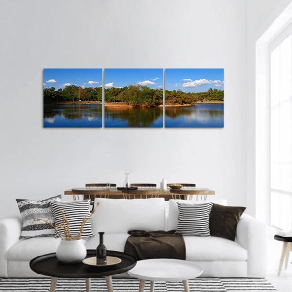 Lake Under Blue Sky Panoramic Canvas Wall Art-3 Piece-25" x 08"-Tiaracle