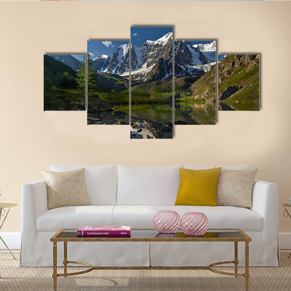 Lake With Altai Mountains Canvas Wall Art-5 Star-Gallery Wrap-62" x 32"-Tiaracle