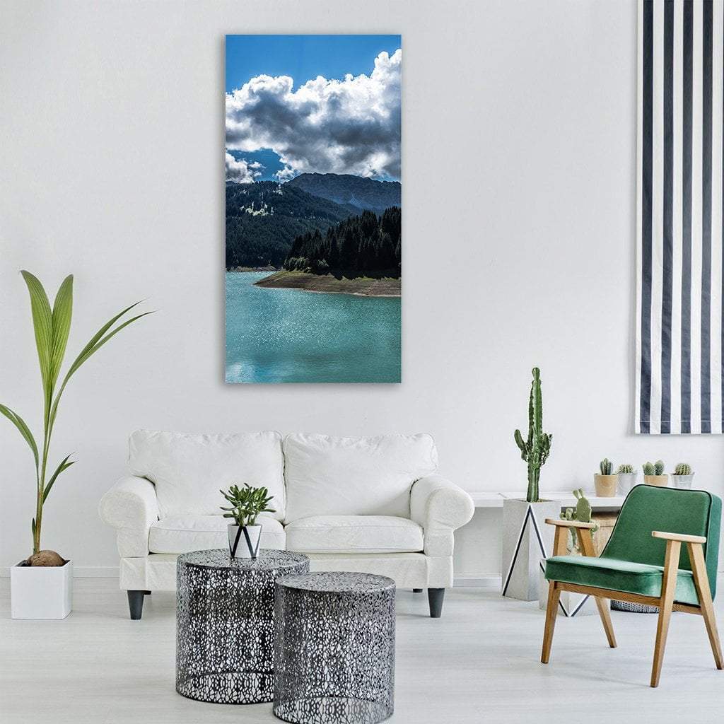 Lake & Forest Trees In Summer Vertical Canvas Wall Art-1 Vertical-Gallery Wrap-12" x 24"-Tiaracle