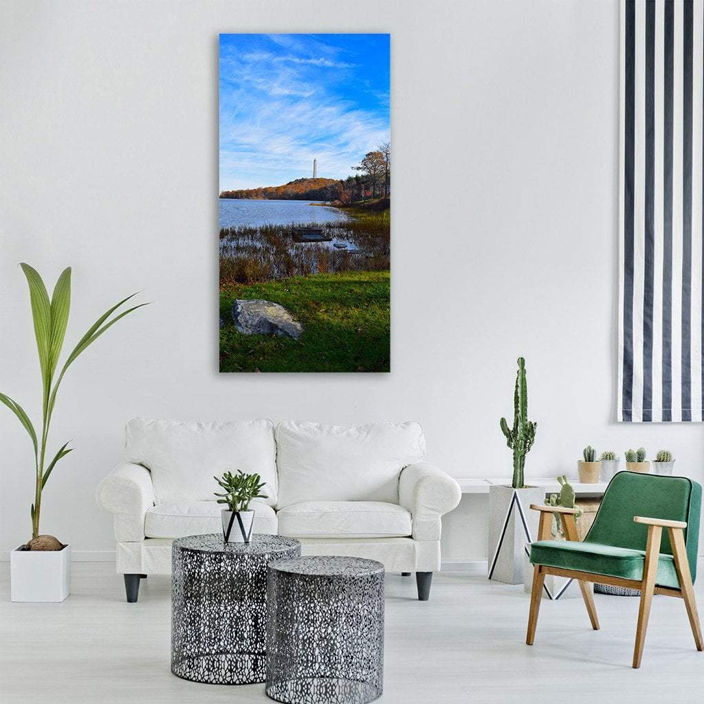 Lake With Green Grass Foliage Vertical Canvas Wall Art-1 Vertical-Gallery Wrap-12" x 24"-Tiaracle