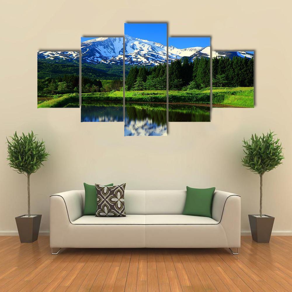 Lake With Mt Chokai Canvas Wall Art-5 Star-Gallery Wrap-62" x 32"-Tiaracle