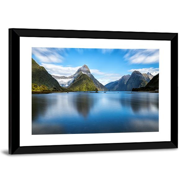 Lake With Mitre Peak Canvas Wall Art-3 Horizontal-Gallery Wrap-25" x 16"-Tiaracle