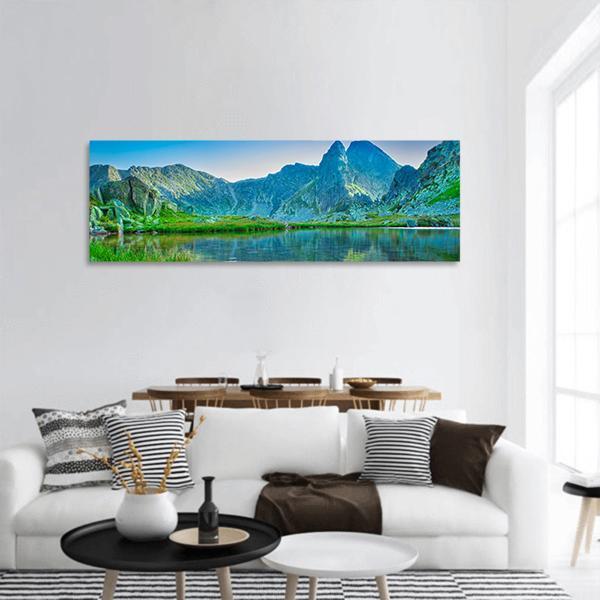 Lake With Retezat Mountain Panoramic Canvas Wall Art-1 Piece-36" x 12"-Tiaracle