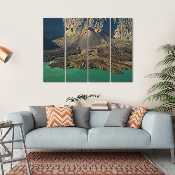 Lake With Mountain Indonesia Canvas Wall Art-4 Horizontal-Gallery Wrap-34" x 24"-Tiaracle