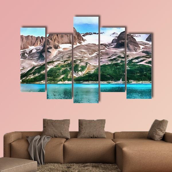 Lake With Mountain Painting Canvas Wall Art-5 Pop-Gallery Wrap-47" x 32"-Tiaracle