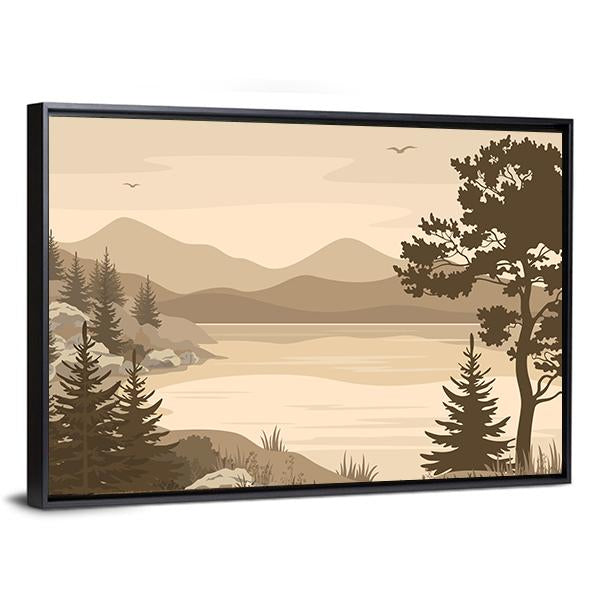 Lake With Mountains & Trees Canvas Wall Art-3 Horizontal-Gallery Wrap-25" x 16"-Tiaracle