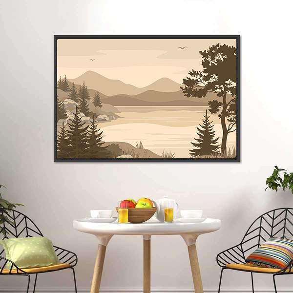 Lake With Mountains & Trees Canvas Wall Art-3 Horizontal-Gallery Wrap-25" x 16"-Tiaracle