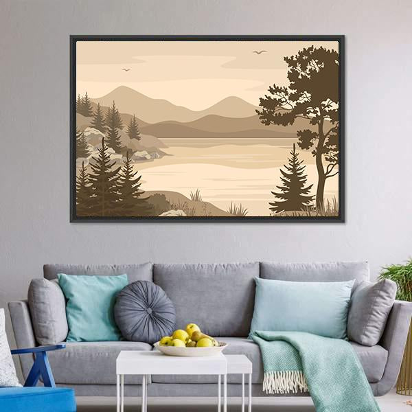 Lake With Mountains & Trees Canvas Wall Art-3 Horizontal-Gallery Wrap-25" x 16"-Tiaracle
