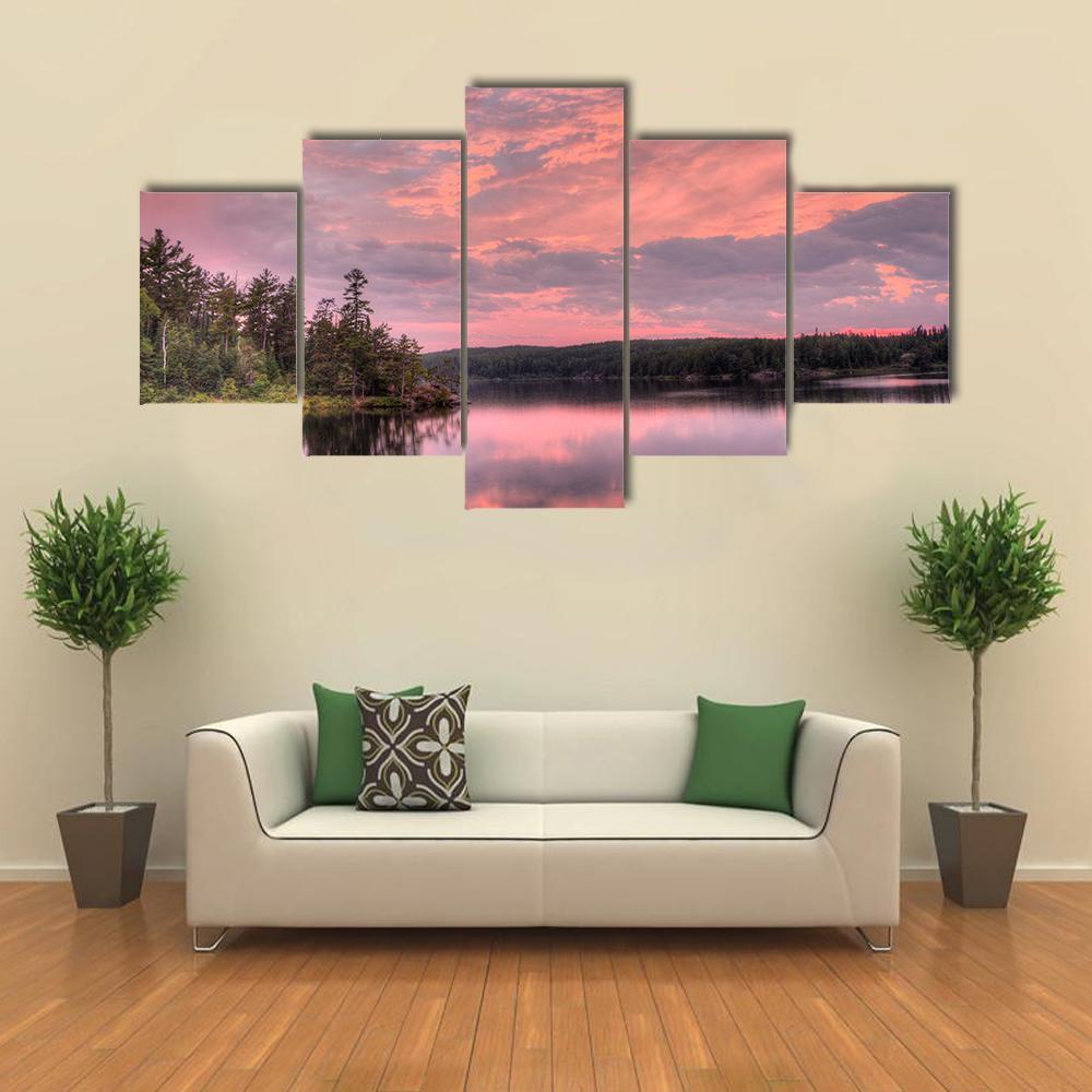 Lake With National Forest Canvas Wall Art-5 Star-Gallery Wrap-62" x 32"-Tiaracle
