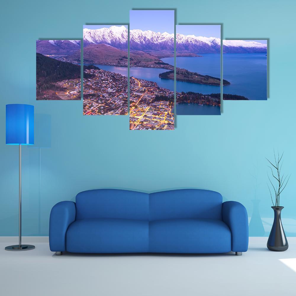Lake With Queenstown Canvas Wall Art-5 Star-Gallery Wrap-62" x 32"-Tiaracle