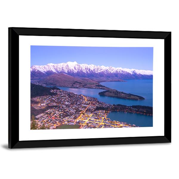 Lake With Queenstown Panoramic Canvas Wall Art-1 Piece-36" x 12"-Tiaracle