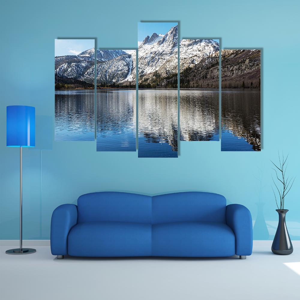 Lake With Sierra Nevada Mountains Canvas Wall Art-5 Pop-Gallery Wrap-47" x 32"-Tiaracle
