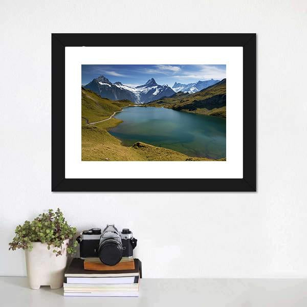 Lake With Swiss Mountain Canvas Wall Art-1 Piece-Framed Print-20" x 16"-Tiaracle