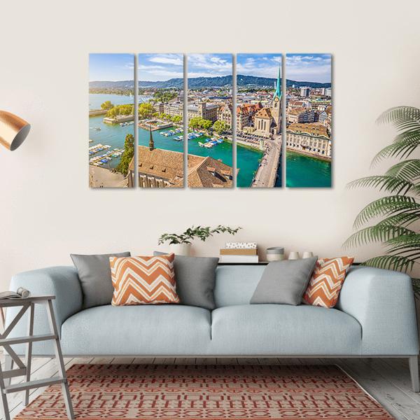Lake Zurich Aerial View Canvas Wall Art-5 Horizontal-Gallery Wrap-22" x 12"-Tiaracle