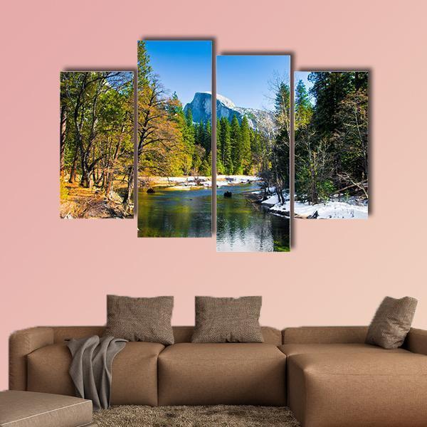 Lake Near Half Dome Rock Canvas Wall Art-4 Pop-Gallery Wrap-50" x 32"-Tiaracle