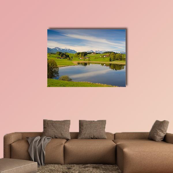 Alps Mountains In Bavaria Canvas Wall Art-1 Piece-Gallery Wrap-48" x 32"-Tiaracle