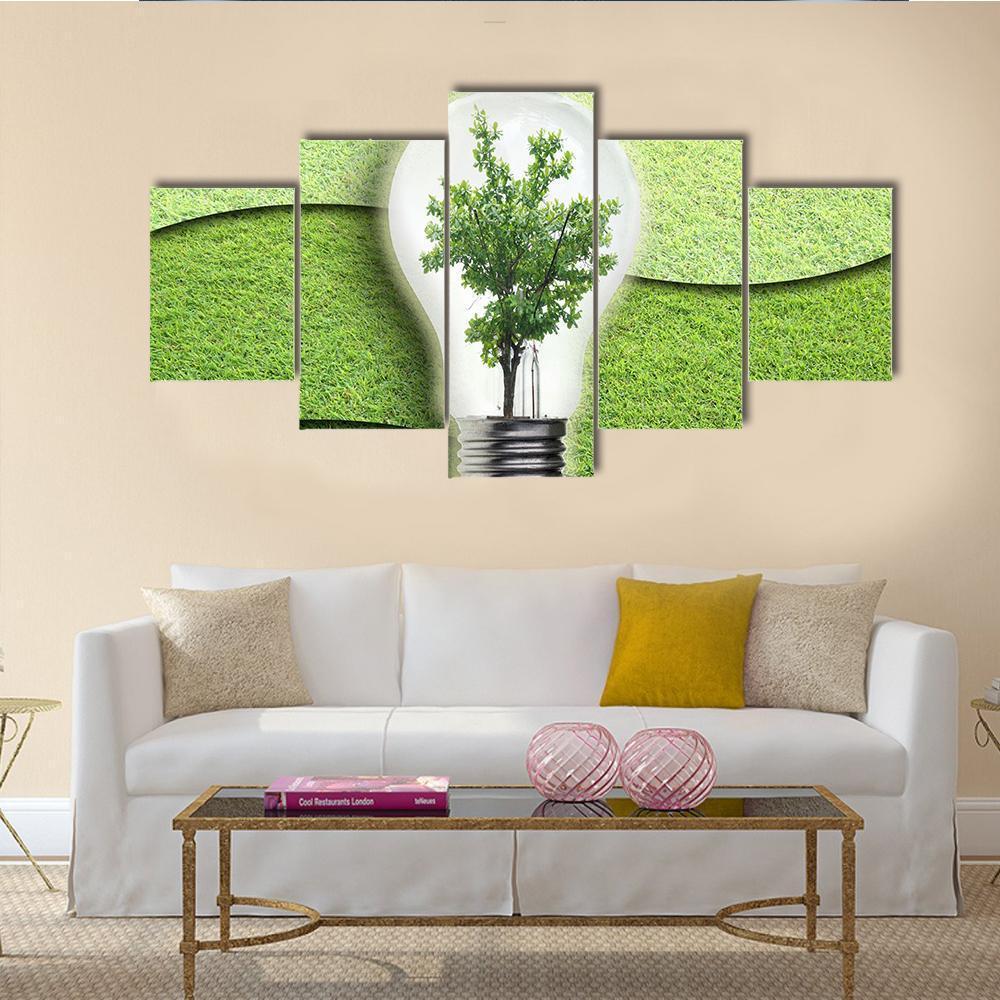 Landscape In Light Bulb Canvas Wall Art-5 Star-Gallery Wrap-62" x 32"-Tiaracle