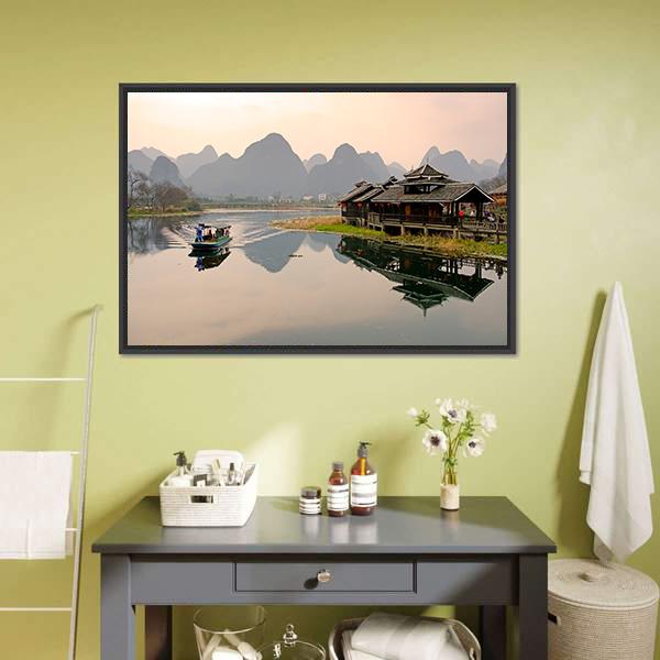 Landscape In Yangshuo Canvas Wall Art-1 Piece-Floating Frame-24" x 16"-Tiaracle