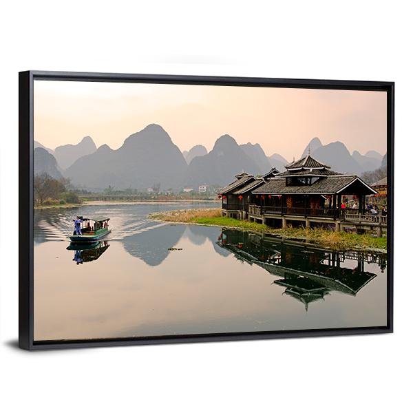 Landscape In Yangshuo Canvas Wall Art-3 Horizontal-Gallery Wrap-25" x 16"-Tiaracle