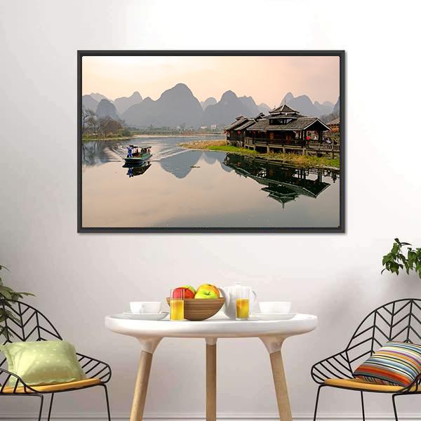 Landscape In Yangshuo Canvas Wall Art-3 Horizontal-Gallery Wrap-25" x 16"-Tiaracle