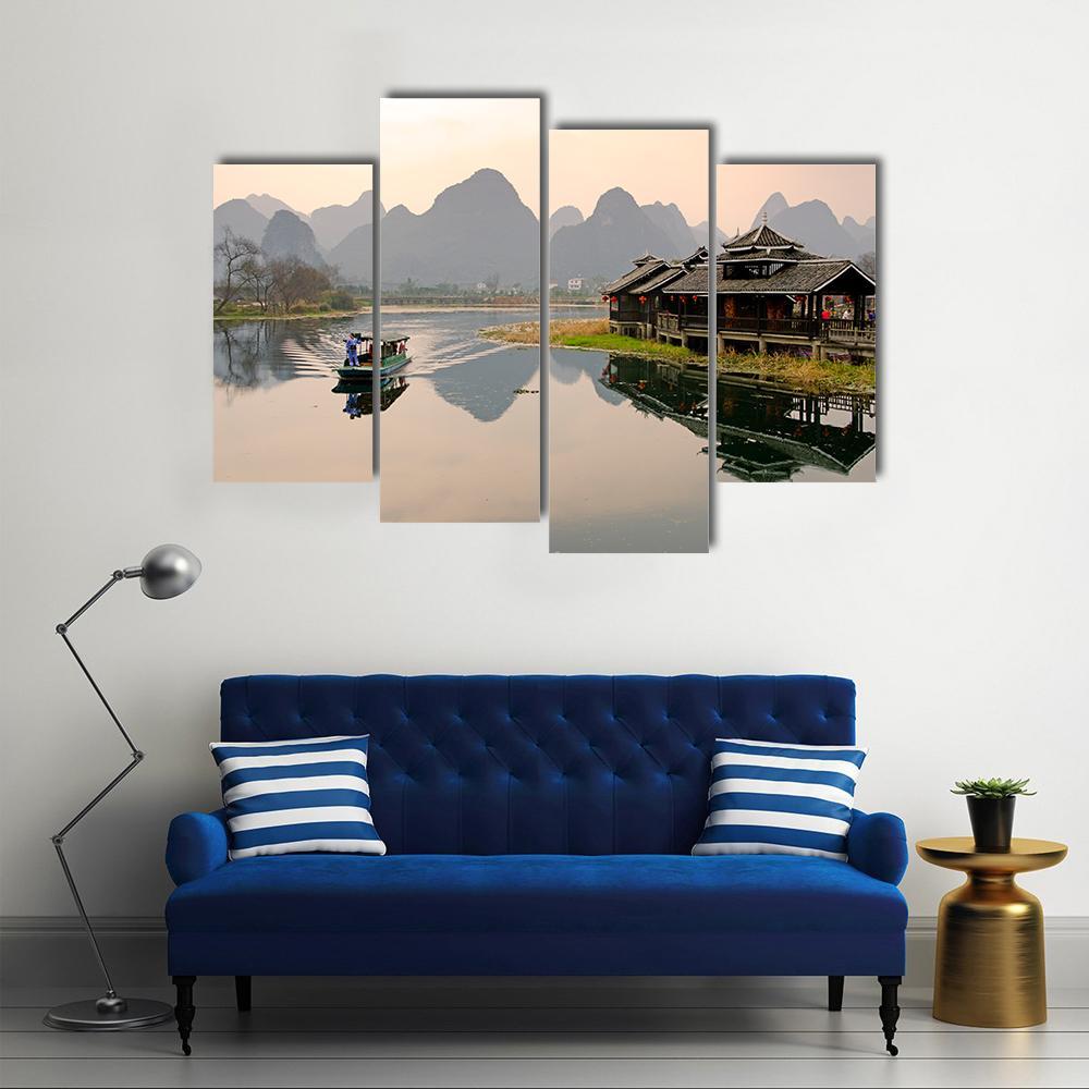 Landscape In Yangshuo Canvas Wall Art-4 Pop-Gallery Wrap-50" x 32"-Tiaracle