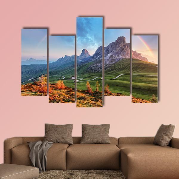 Rainbow In Alps Canvas Wall Art-5 Pop-Gallery Wrap-47" x 32"-Tiaracle