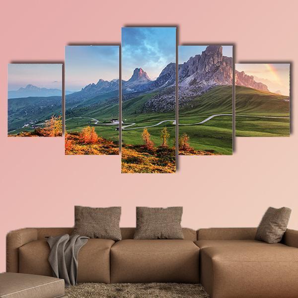 Rainbow In Alps Canvas Wall Art-5 Star-Gallery Wrap-62" x 32"-Tiaracle