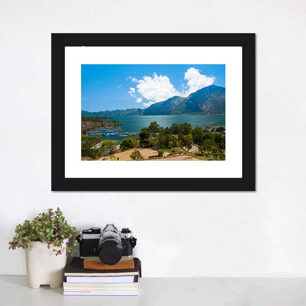 Landscape Of Lake Batur Canvas Wall Art-1 Piece-Framed Print-20" x 16"-Tiaracle