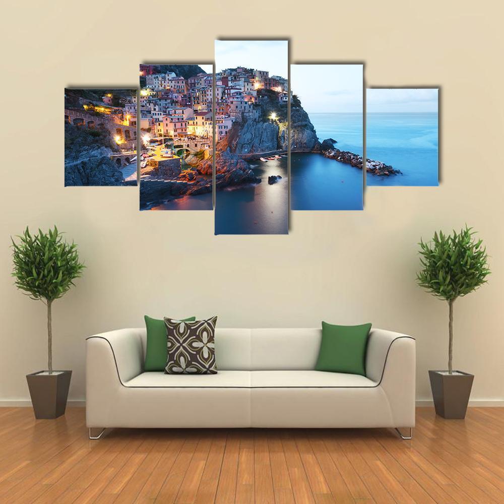 Manarola City Canvas Wall Art-5 Star-Gallery Wrap-62" x 32"-Tiaracle