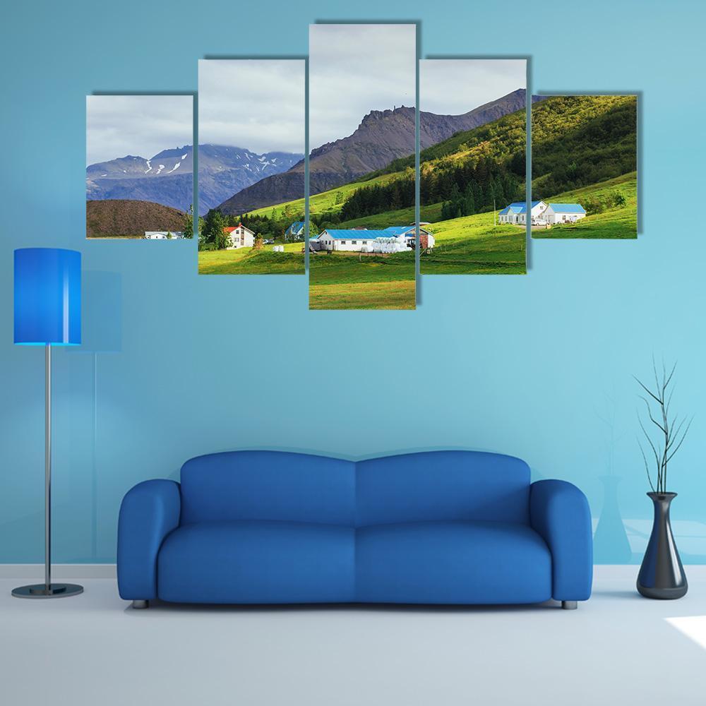 Houses On Mountains Canvas Wall Art-5 Star-Gallery Wrap-62" x 32"-Tiaracle