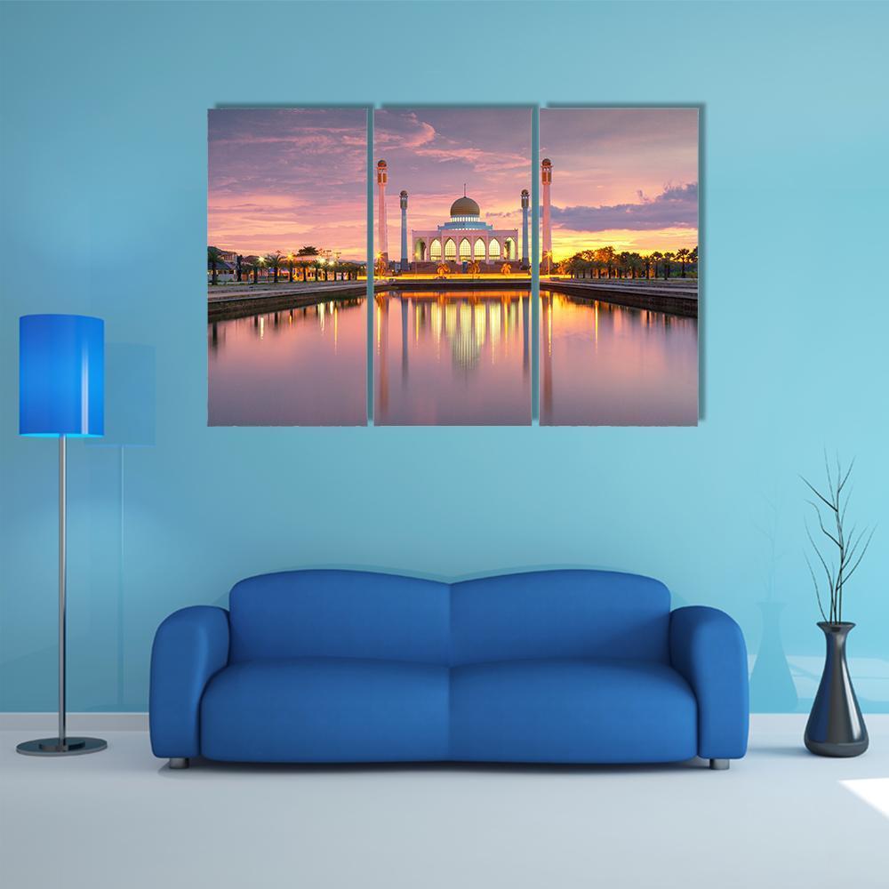 Landscape Of Songkhla Mosque And Sunset Canvas Wall Art-3 Horizontal-Gallery Wrap-37" x 24"-Tiaracle