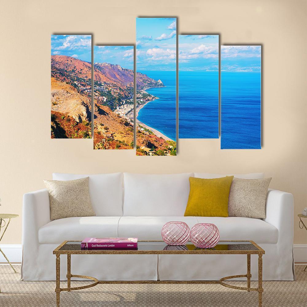 Landscape Of Taormina Canvas Wall Art-5 Pop-Gallery Wrap-47" x 32"-Tiaracle