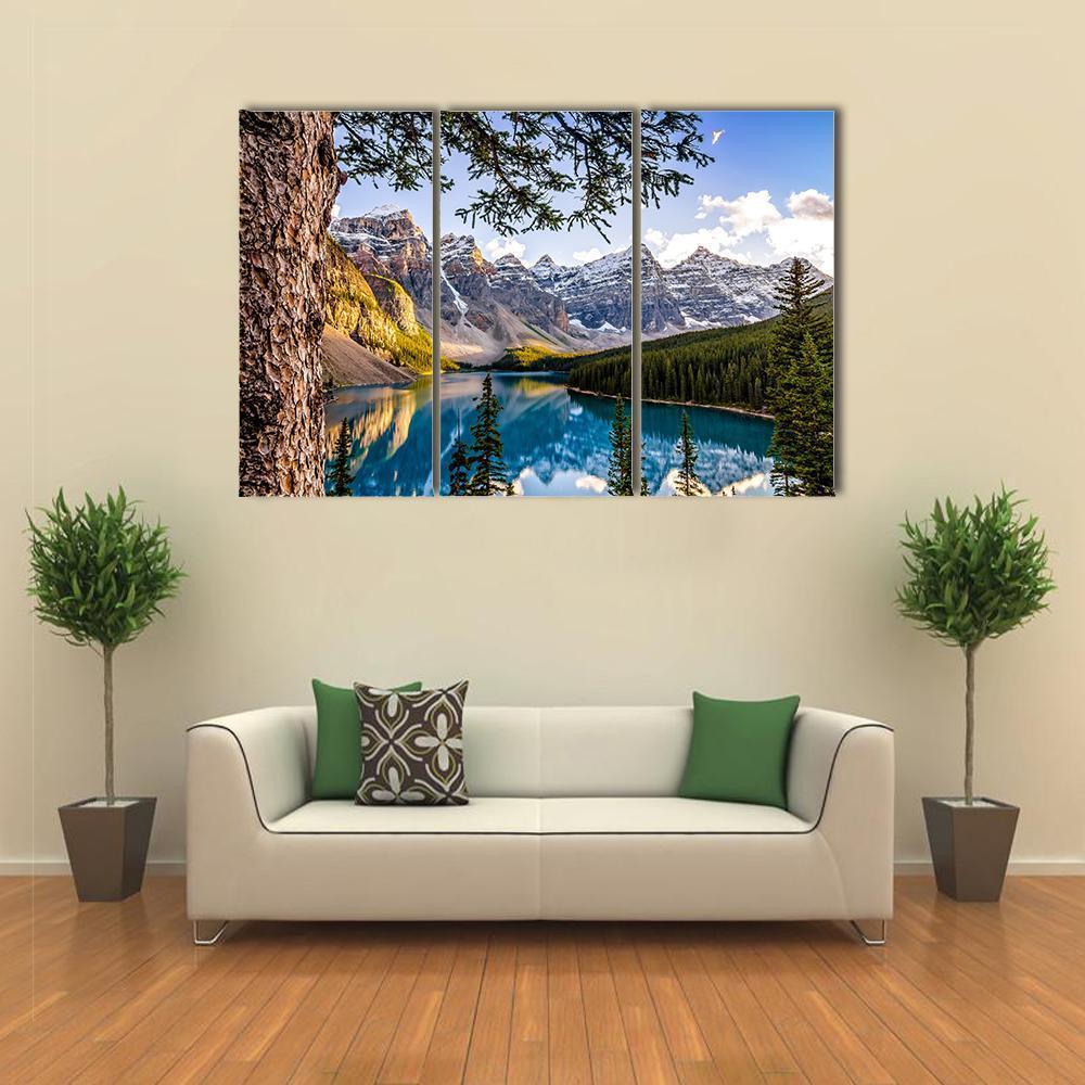 Moraine Lake & Mountains Canvas Wall Art-3 Horizontal-Gallery Wrap-37" x 24"-Tiaracle
