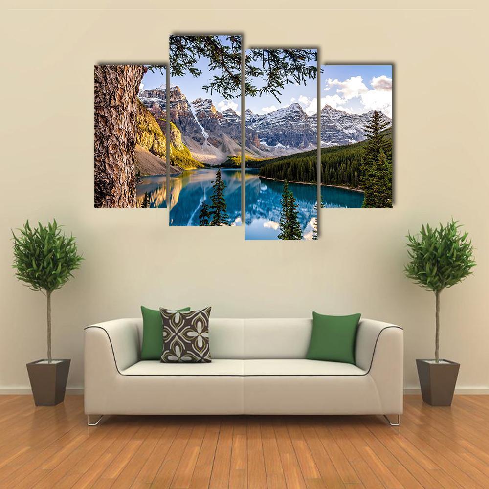 Moraine Lake & Mountains Canvas Wall Art-4 Pop-Gallery Wrap-50" x 32"-Tiaracle